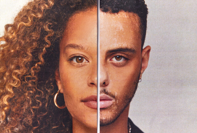 Gender Identity Concept With Composite Image Made From Halved Male And Female Facial Features